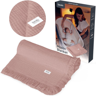 Couverture en mousseline Lionelo couverture en mousseline 70×100 cm – couverture pour bébé en coton 6 couches – douce et respirante – pour toutes les saisons – avec franges décoratives – serviette de bain à emmailloter – emballage cadeau
