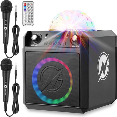 N-gear block party 602 xl - set de karaoké avec 2 microphones - set de karaoké pour adultes - boîte de fête avec éclairage - gris sidéral