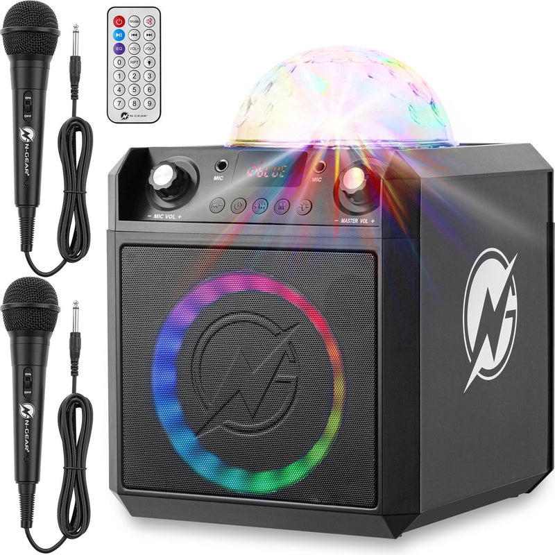 N-gear block party 602 xl - set de karaoké avec 2 microphones - set de karaoké pour adultes - boîte de fête avec éclairage - gris sidéral