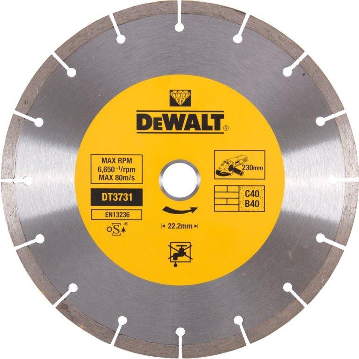 Lame diamantée Dewalt segmentée 230mm dt3731-qz - dt3731-qz