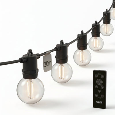 Cordon lumineux Calex Vista 30 m - pour l'extérieur - guirlande lumineuse avec 50 lumières - lumière blanc chaud - éclairage de jardin avec télécommande - lumières de Noël