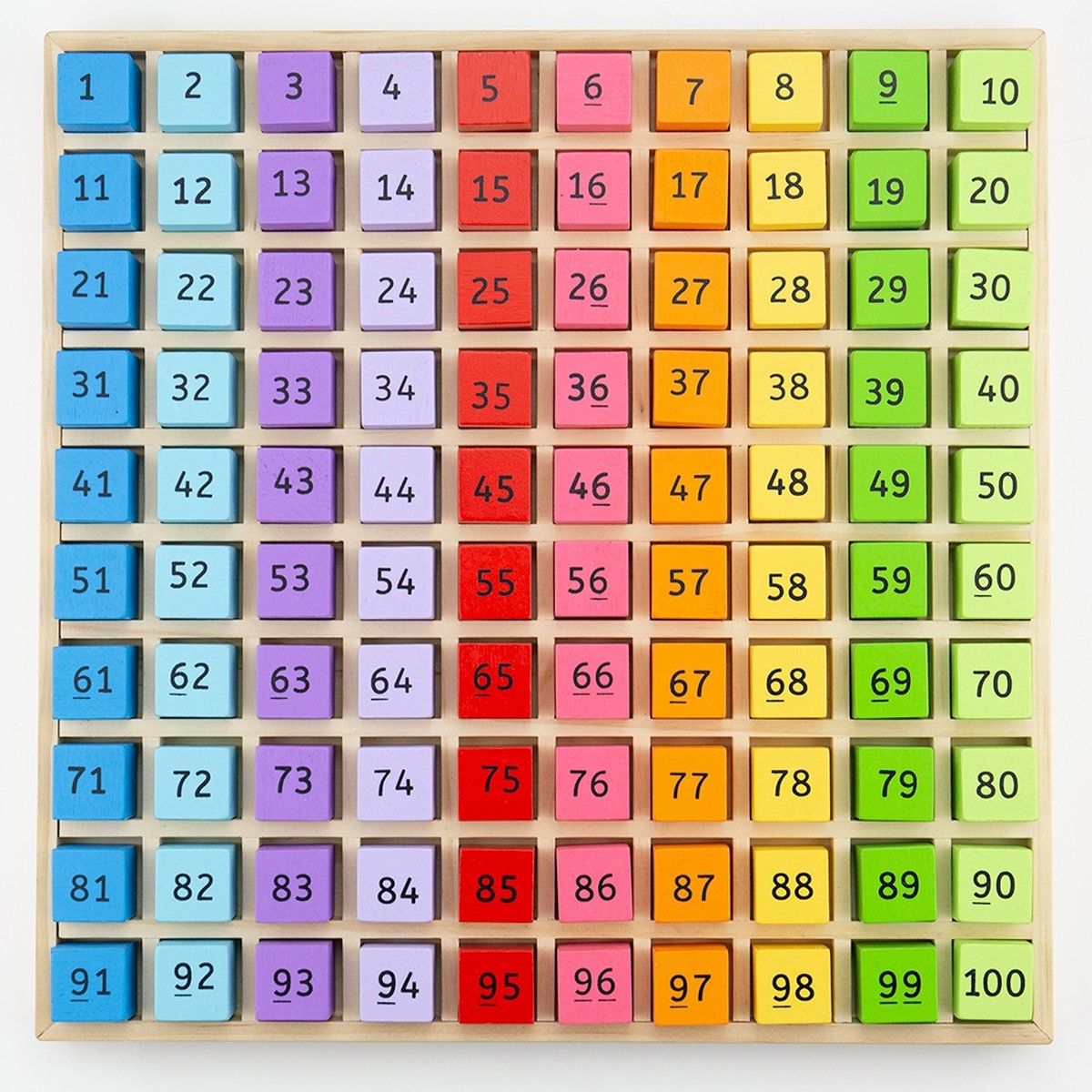 Bigjigs Blocs numériques en bois dans une planche de compartiment, 100dlg.