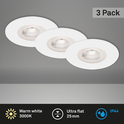 Briloner Leuchten - Leuchten - Spots encastrables LED, lot de 3, plafonniers non dimmables, chacun 5W, 3.000 K, IP44, blanc ø9 cm