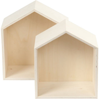 Creativ company boîtes d'exposition, maisons, h : 22,5+25 cm, d : 12,5 cm, l : 19,5+22,5 cm, 2 pièces 1 set