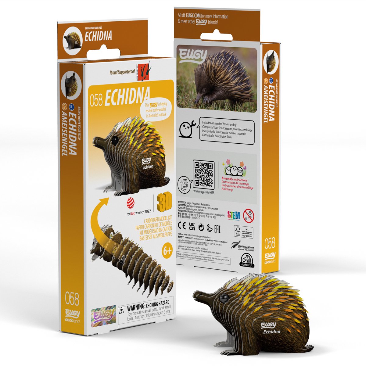 Puzzle 3D Eugy - échidné - animaux sauvages - durable - collectionnez-les tous - 6 ans