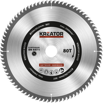 Kreator krt020426 lame de scie bois 250 mm -80t