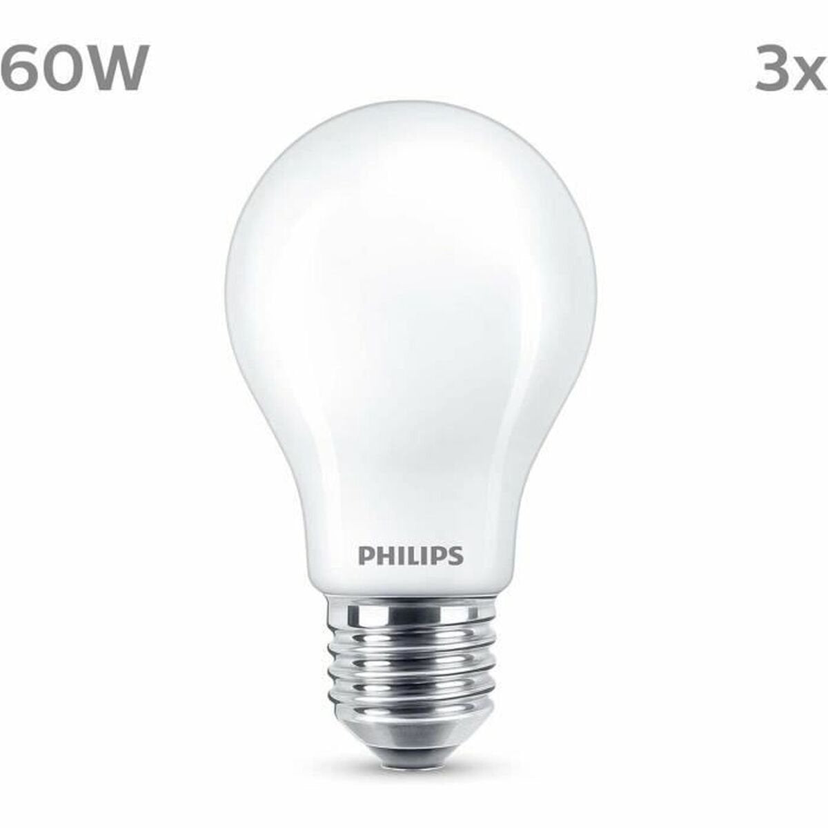 Lampe LED Philips mate - 60 w - E27 - lumière blanc chaud - 3 pièces