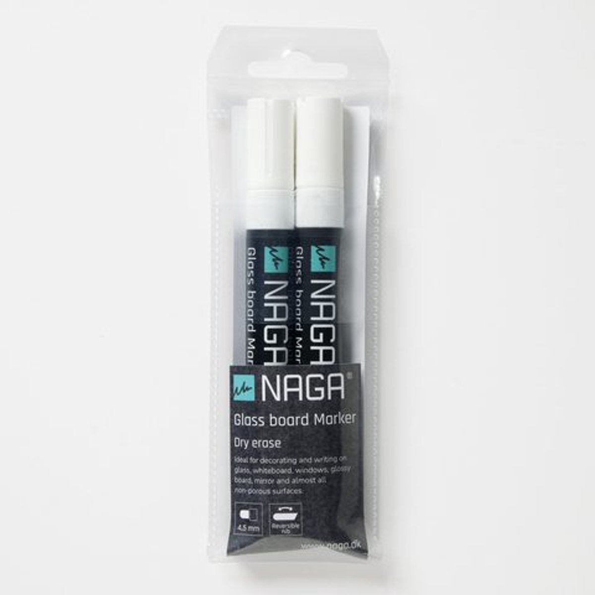 Marqueur pour tableau en verre Naga 4 - 5 mm lot de 2 pcs. blanc