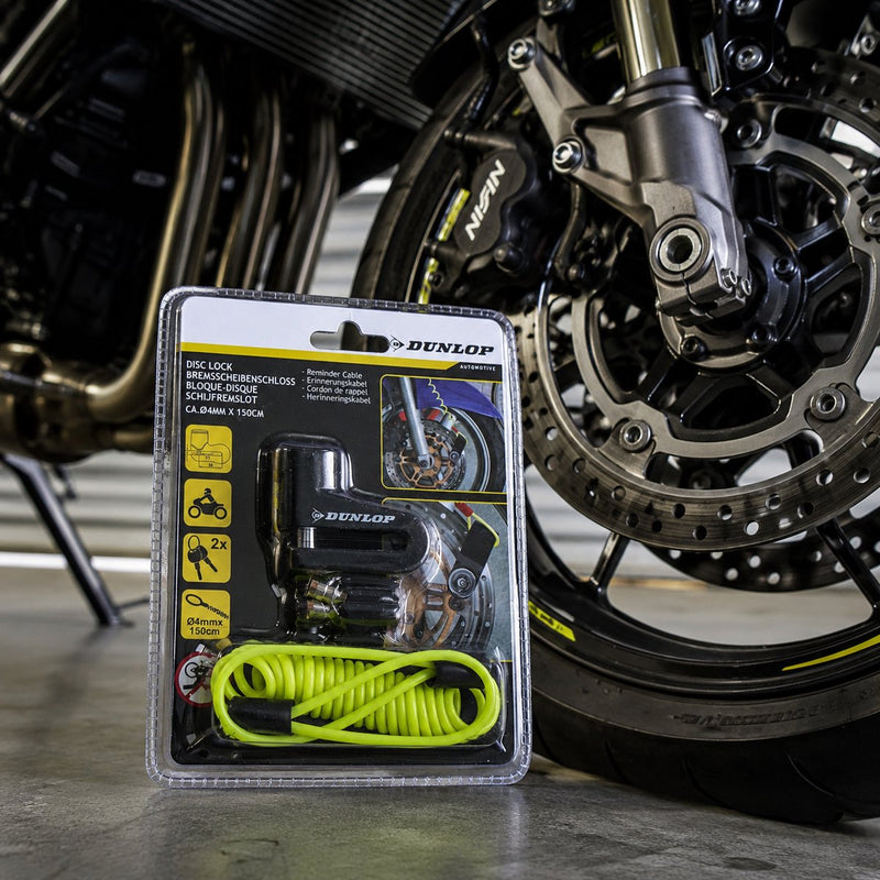 Dunlop antivol disque de frein avec câble de rappel - 2 clés - antivol roue vélo moteur scooter - 1 couleur aléatoire