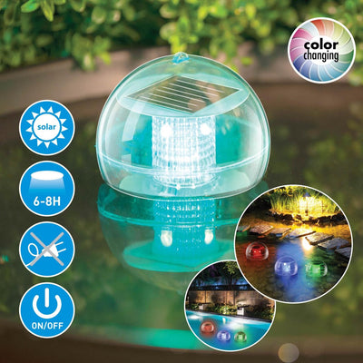 Éclairage de jardin flottant solaire Grundig - LED à changement de couleur - IP44 résistant aux gouttes - durée de combustion 6-8 heures - avec crochet de suspension - multicolore