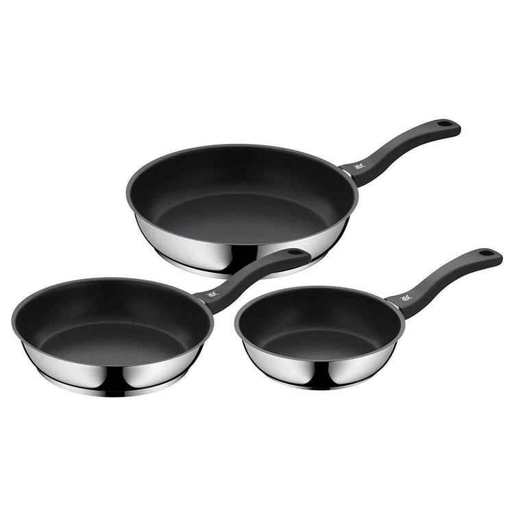 Poêle à frire à revêtement WMF 3 pièces avec poignée - set de poêles antiadhésives - diamètres 20 24 28 cm - argent noir