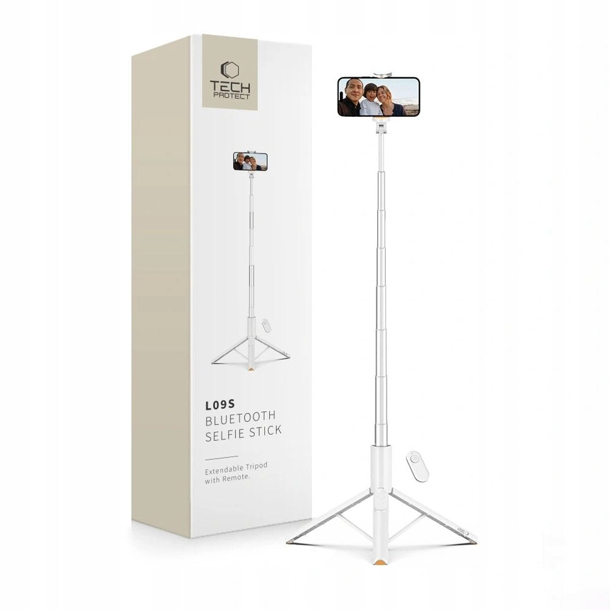 Trépied perche à selfie Tech-protect l09s blanc - télécommande Bluetooth
