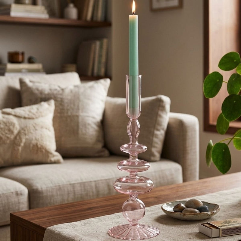 Arti casa bougeoir pour bougie de dîner - ø9 x 28 cm - bougeoir en verre décoration de la maison - rose clair - verre