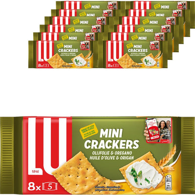 Lu mini crackers huile d'olive origan - boîte 12 x 250g - 8 paquets - crackers pour boissons - toasts - mini crackers - petit déjeuner