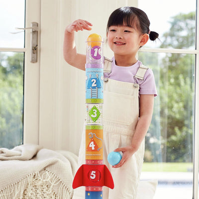 Tour d'empilage de fusée Hape avec ventilateur - jeu d'empilage aérien pour enfants à partir de 3 ans - 25 pièces