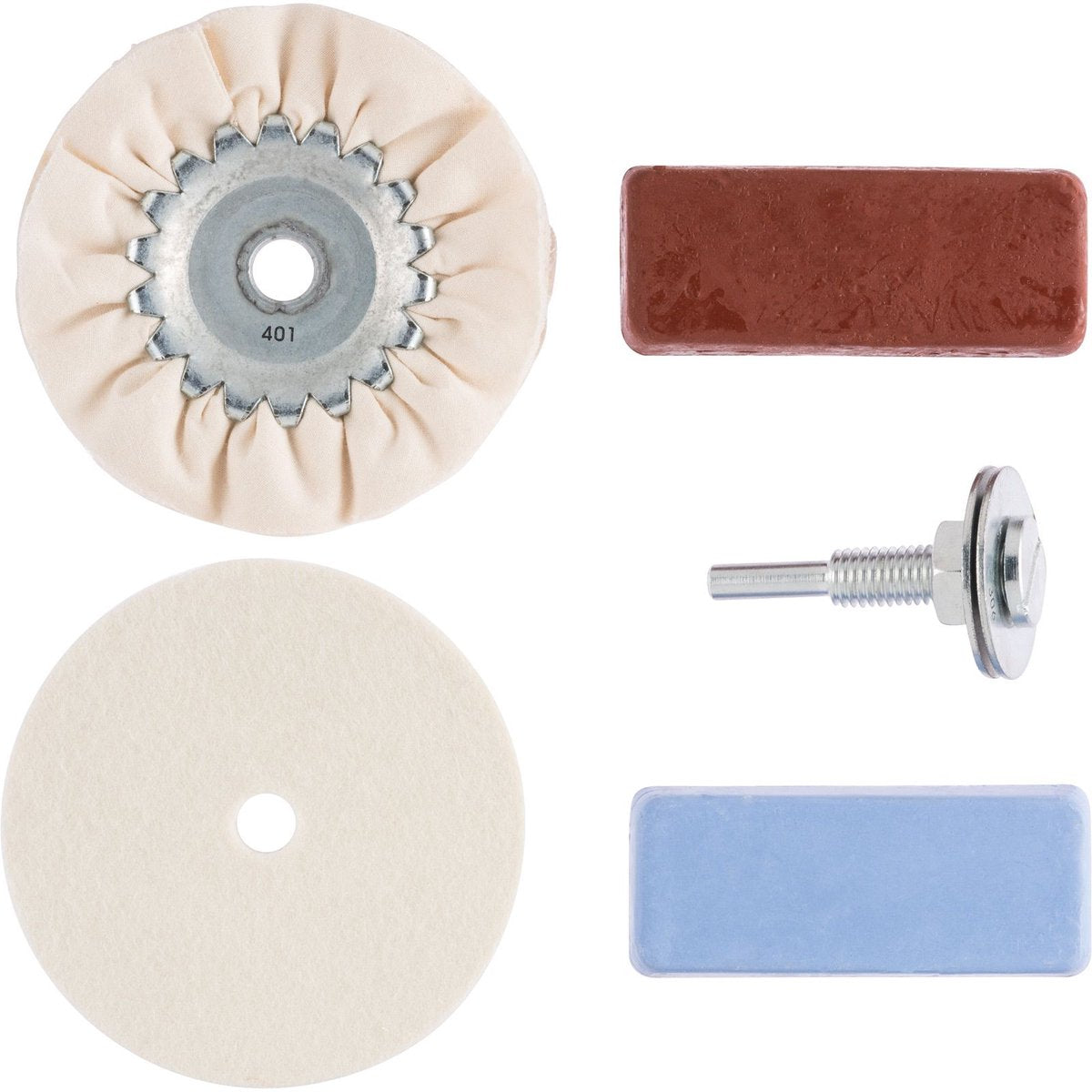 Kit de polissage Bosch - meule de polissage en feutre, disque en tissu, manche et pâte à polir