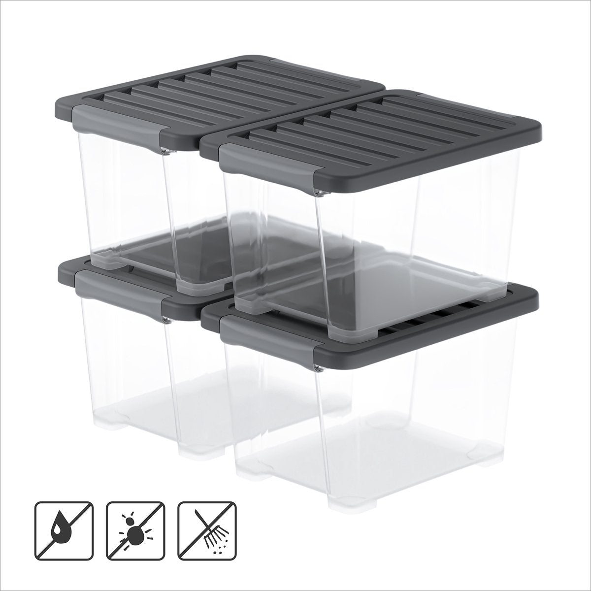 Rotho core pro - boîtes de rangement - lot de 4 - empilables - 15 litres