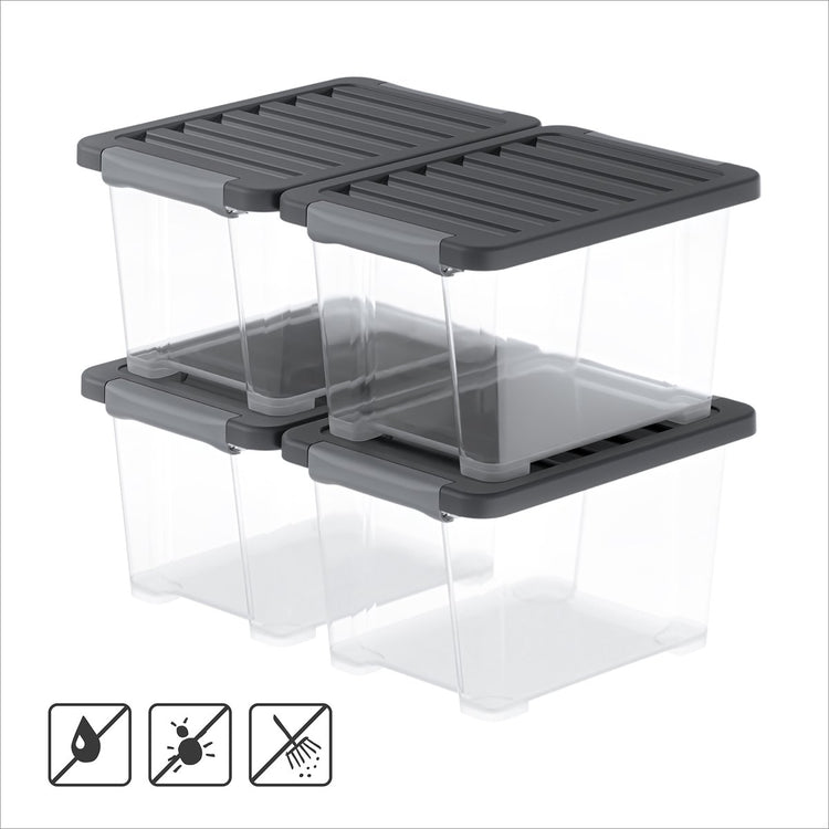 Rotho core pro - boîtes de rangement - lot de 4 - empilables - 15 litres