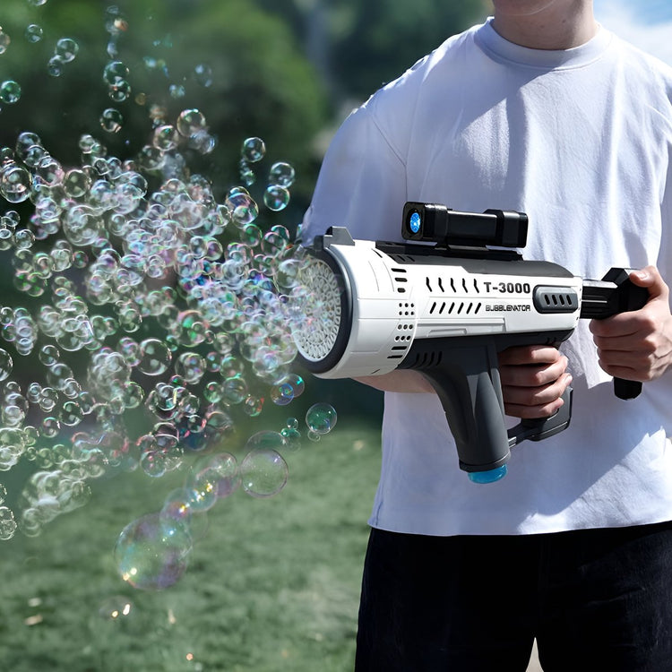 Pistolet à bulles Mikamax - bubblenator T-3000 - pistolet à bulles avec 57 trous - lumière LED USB - jouets pour fêtes d'enfants en plein air