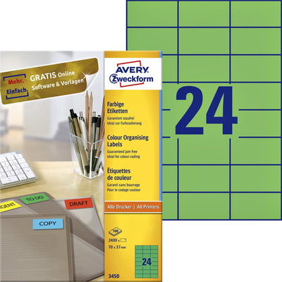 Etiquettes universelles avery zweckform 3450 70x37mm vert