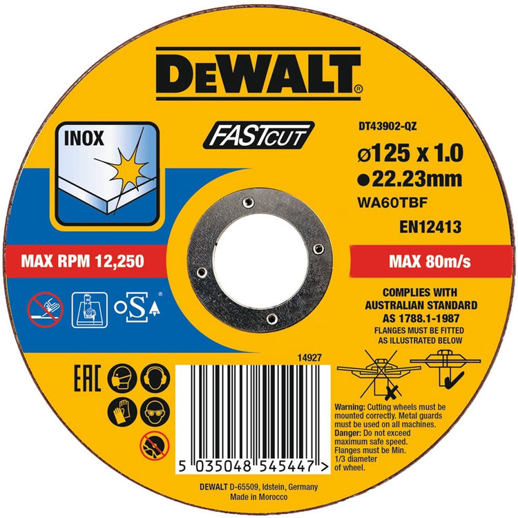 Disques à tronçonner Dewalt dt43902 125x22,2x1mm. acier inoxydable acier inoxydable ve=1