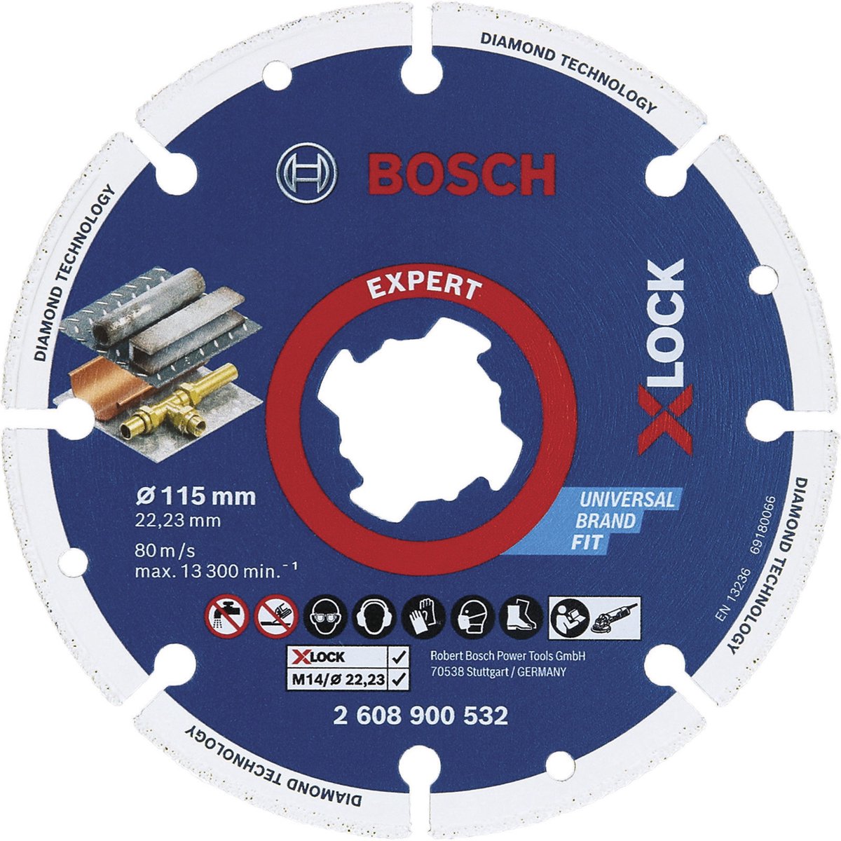 Bosch Accessories 2608900532 disque à tronçonner diamanté x-lock diamètre 115 mm diamètre d'alésage 22,23 mm métal 1 pièce(s)