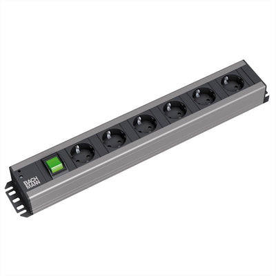 Bachmann prise 19 pouces 6 voies Schuko noire 2m avec interrupteur