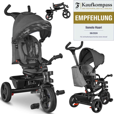 Lionelo haari - tricycle - porte-gobelet - 2en1 - siège pivotant - roues en caoutchouc sans entretien - roue libre - barre coulissante pour parents - auvent - panier et sac - porte-gobelet - grandit avec vous - de 18 mois à 25 kg