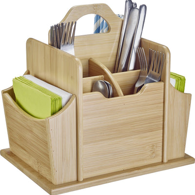 Organiseur Westmark Tapas + Friends - organiseur de table pratique avec 7 compartiments, panier pour couverts et serviettes, support pour ustensiles de cuisine pour la table et les fêtes - bambou