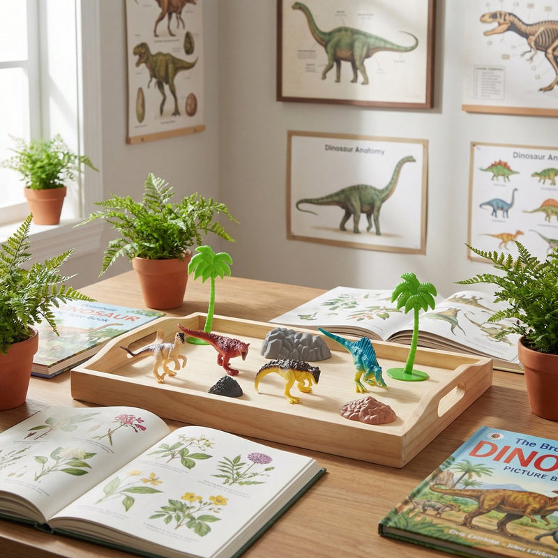 Eddy Toys Dino Play Set - 9 pièces - figurines de dinosaures avec palmiers et éléments rocheux - figurines de jouets - figurines d'animaux - jouets de dinosaures 3+