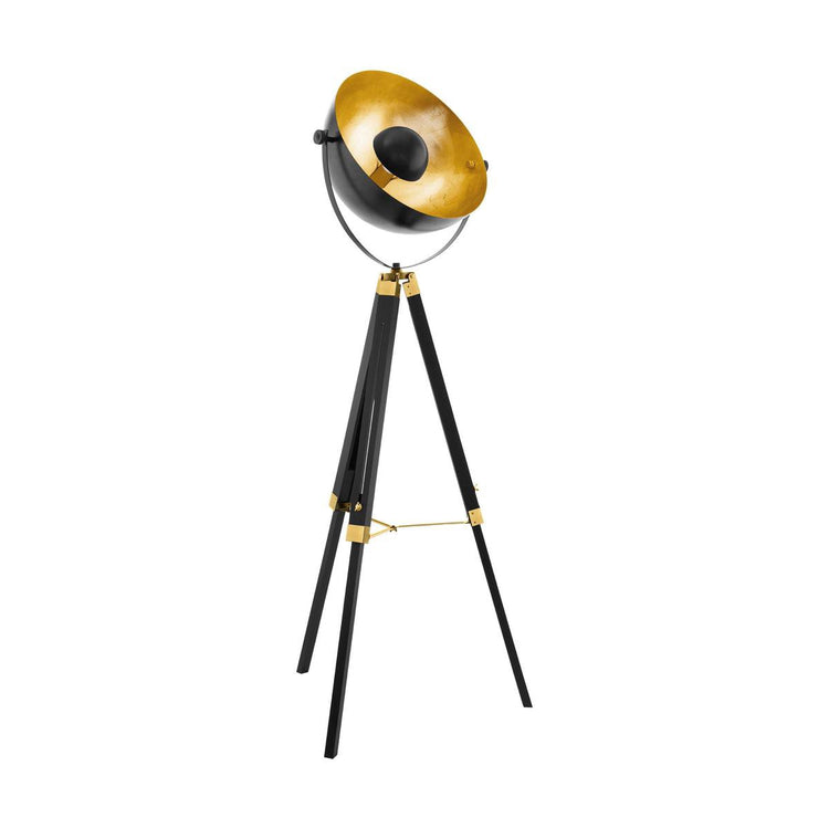 Lampadaire Eglo covaleda - lampe sur pied - e27 - 1 lumière - 164 cm - trépied - or noir