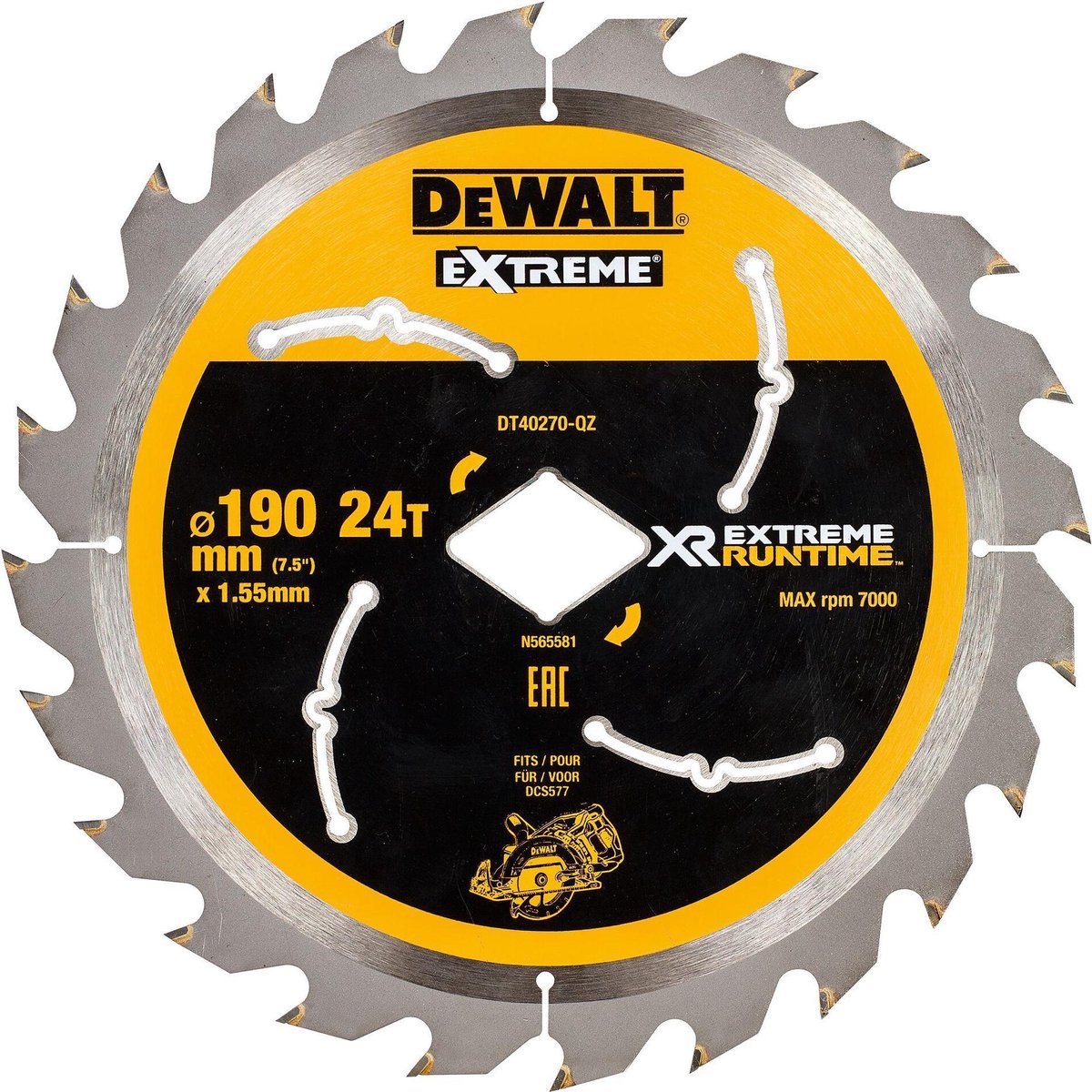 Accessoires Dewalt lame de scie circulaire à durée d'exécution extrême pour dcs577 190 mm 24 dents (alésage en forme de diamant) - dt40270-qz