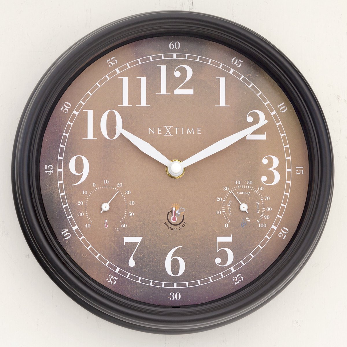 Nexttime jasmine – horloge murale station météo – 23,5 cm – métal – marron – résistante aux intempéries