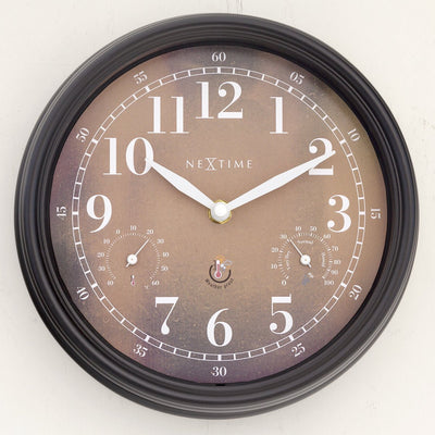 Nexttime jasmine – horloge murale station météo – 23,5 cm – métal – marron – résistante aux intempéries