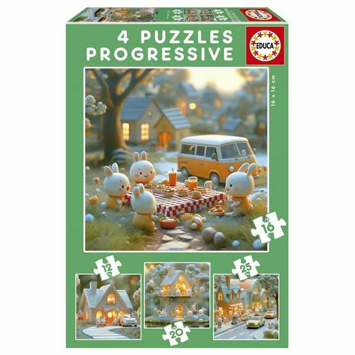Educa - puzzle - lapin - 4 puzzles de 12 - 16 - 20 - 25 pièces - puzzle enfant