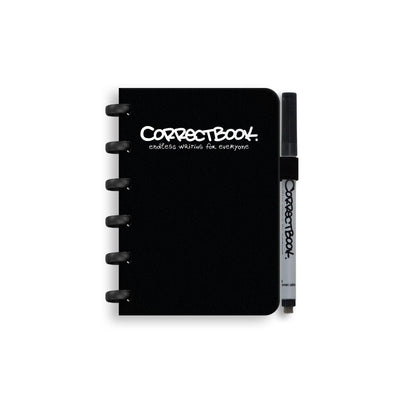 Carnet effaçable Correctbook a6 - carnet réutilisable - encre noir noir - vierge - avec lingette pour stylo - peut être complété par des pages supplémentaires