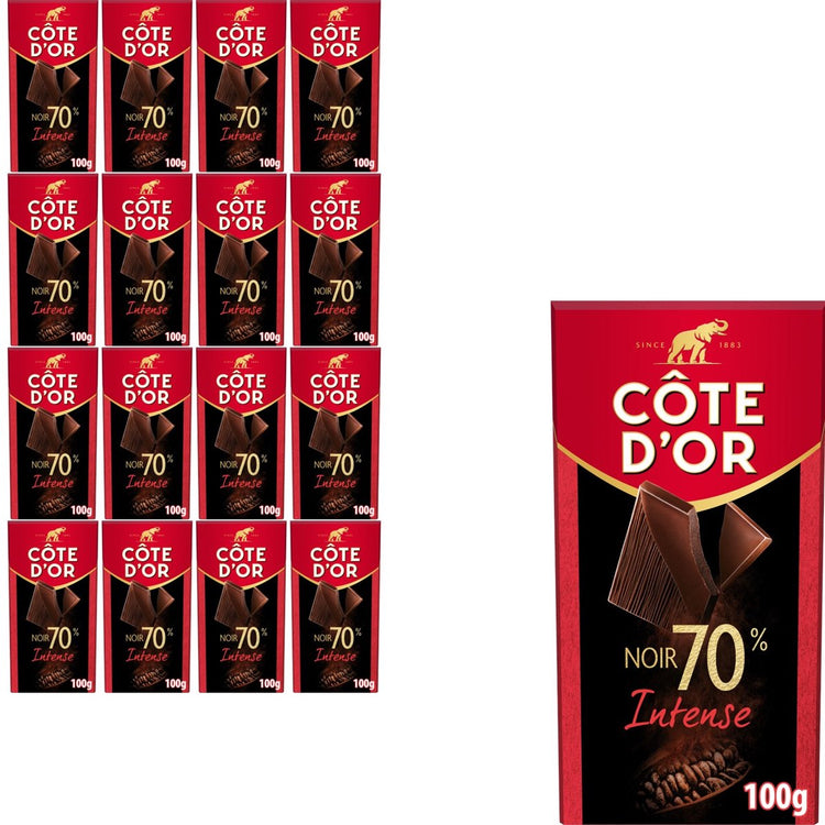 Tablette de chocolat Côte d'or pur intense 70% 16 x 100g - tablettes de chocolat - cadeau anniversaire femme ou homme - stock