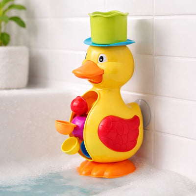 Eddy Toys Canard de Bain Jouet Canard Roue à Eau - Jouets de Bain avec Roue à Eau et Ventouse - Jouets aquatiques pour bébé et Enfant - Jouets de Bain Enfants avec arrosoir - Jaune