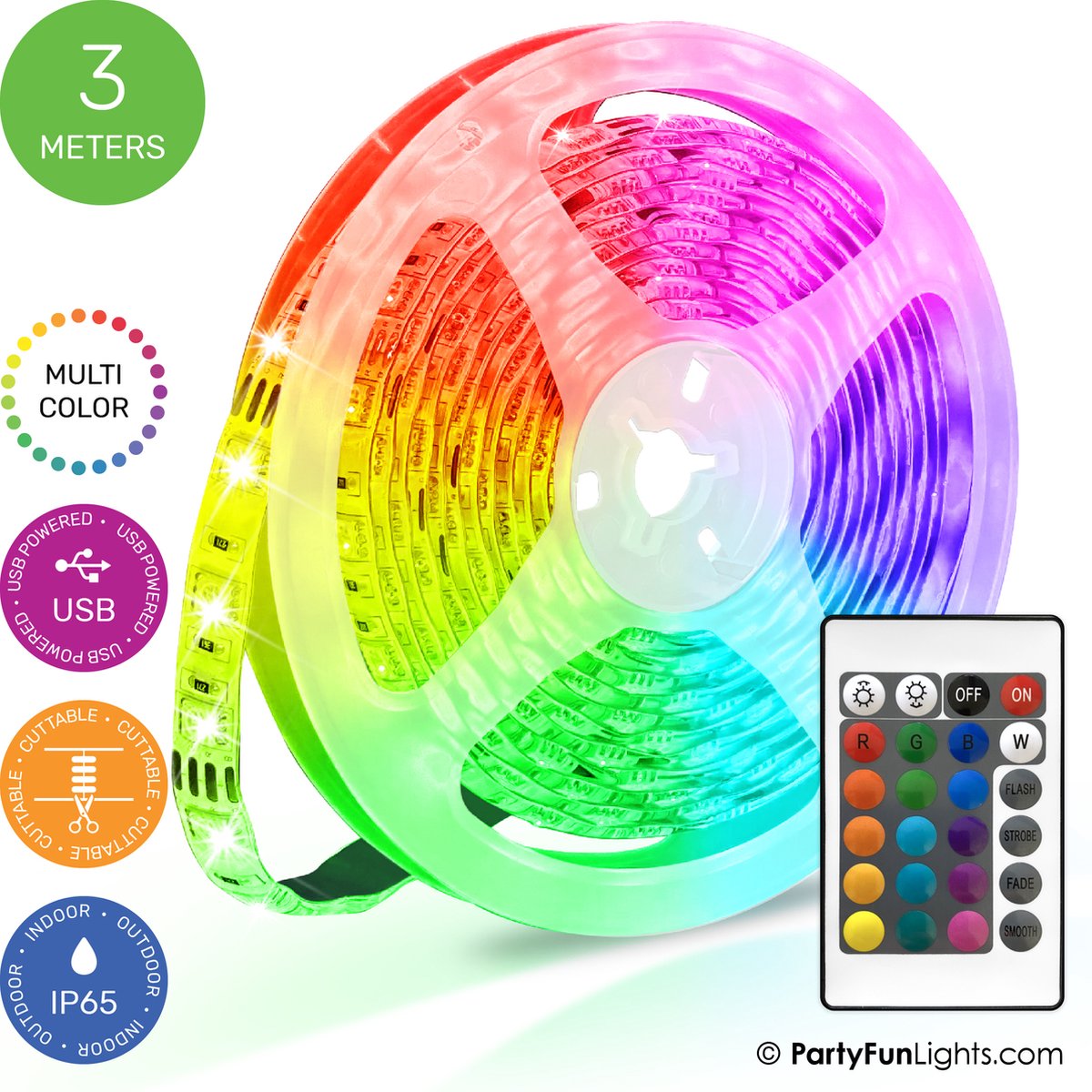 Lampes de fête - Bande LED - RVB multicolore - fonctionne sur USB - 3 mètres