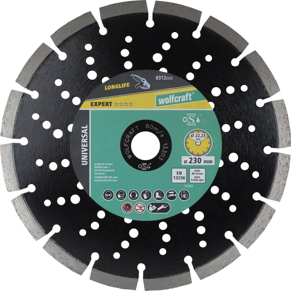 Wolfcraft - disque à tronçonner diamanté ø 230 mm - disque à tronçonner diamanté - disque de meulage pour meuleuse d'angle - 8312000