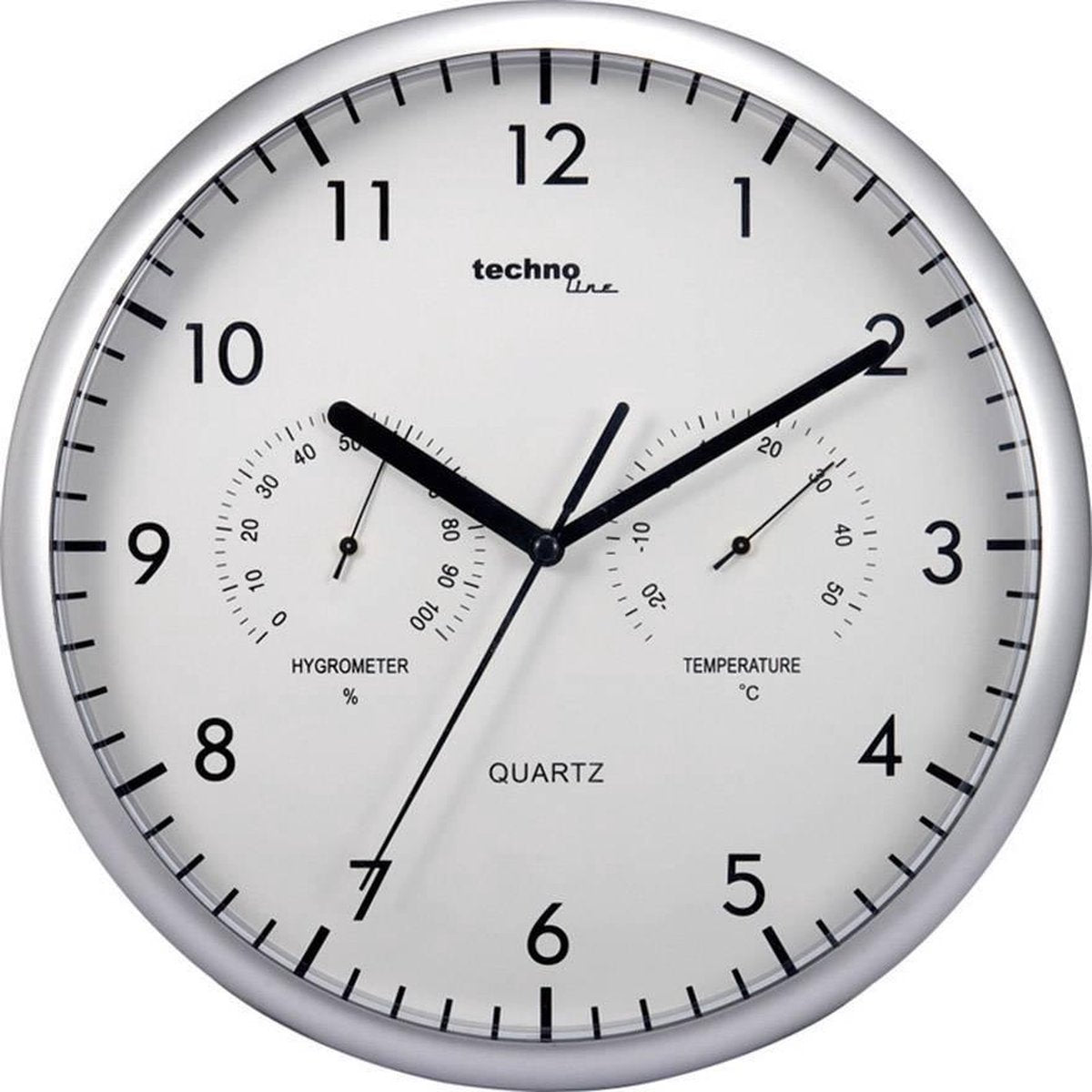 Technoline wt650 - horloge murale - analogique - quartz - ronde - plastique - température intérieure - humidité intérieure - argenté