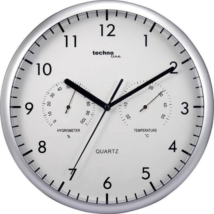 Technoline wt650 - horloge murale - analogique - quartz - ronde - plastique - température intérieure - humidité intérieure - argenté