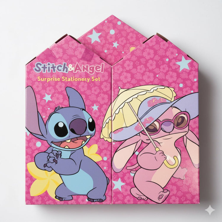 Calendrier de l'Avent Lilo Stitch Disney Stitch Ange – 24 surprises – Coffret papeterie – Cadeau de Noël pour enfants – Coffret rose – Calendrier de l'Avent