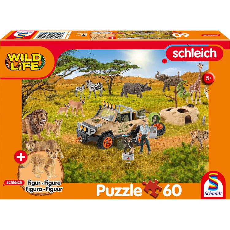 Schmidt - puzzle - vie sauvage dans la savane - schleich - 60 pièces + figurine originale - enfants - à partir de 5 ans