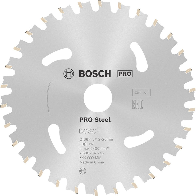 Lame de scie sans fil Bosch pro steel pour scies circulaires 136 x 1,6 x 20 mm -...