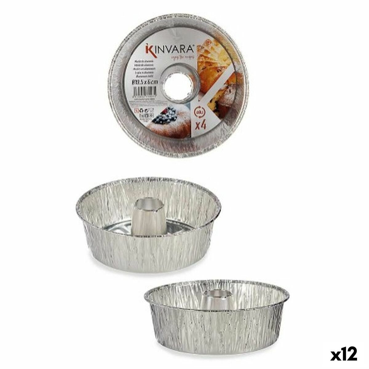 Kinvara set de moules à gâteaux 30286c aluminium argenté 19,5 x 19,5 x 6 cm 4 parties (12 pièces)