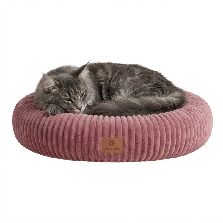 Peluvio koya – lit rond pour chat – taille l – bords hauts et doux pour la tête et le cou – douillet et chaud – fond antidérapant – coussin amovible, housse lavable – lieu de repos confortable