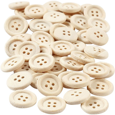 Boutons en bois Creativ company, d 15 mm, 4 trous, 50 pièces 1 boîte