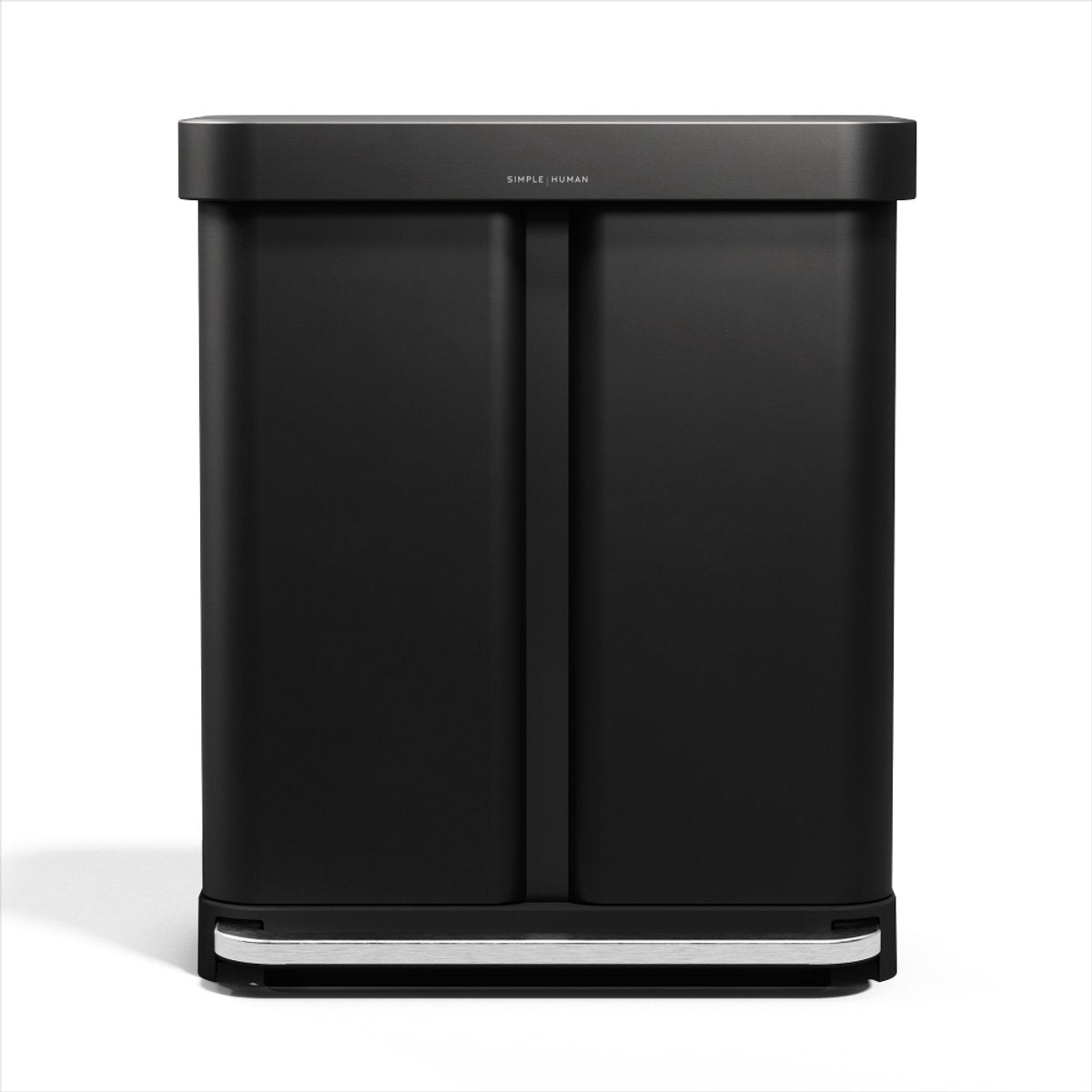 Poubelle à pédale rectangulaire Simplehuman de 58 litres - à deux compartiments (34 24) - avec rebord de poche - acier inoxydable noir mat