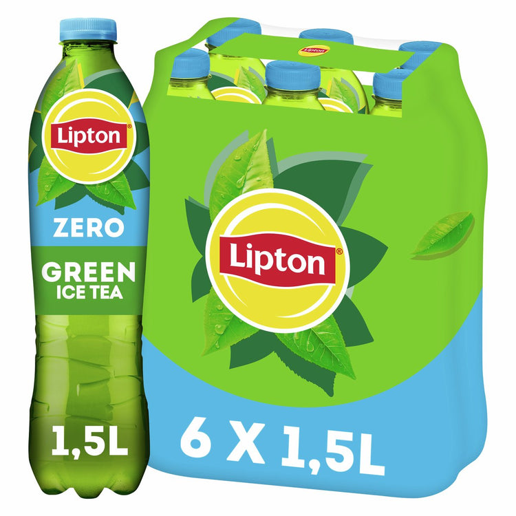 Bouteille verte de thé glacé Lipton - zéro sucre - sans sucre - 6 x 1500 ml - pack économique